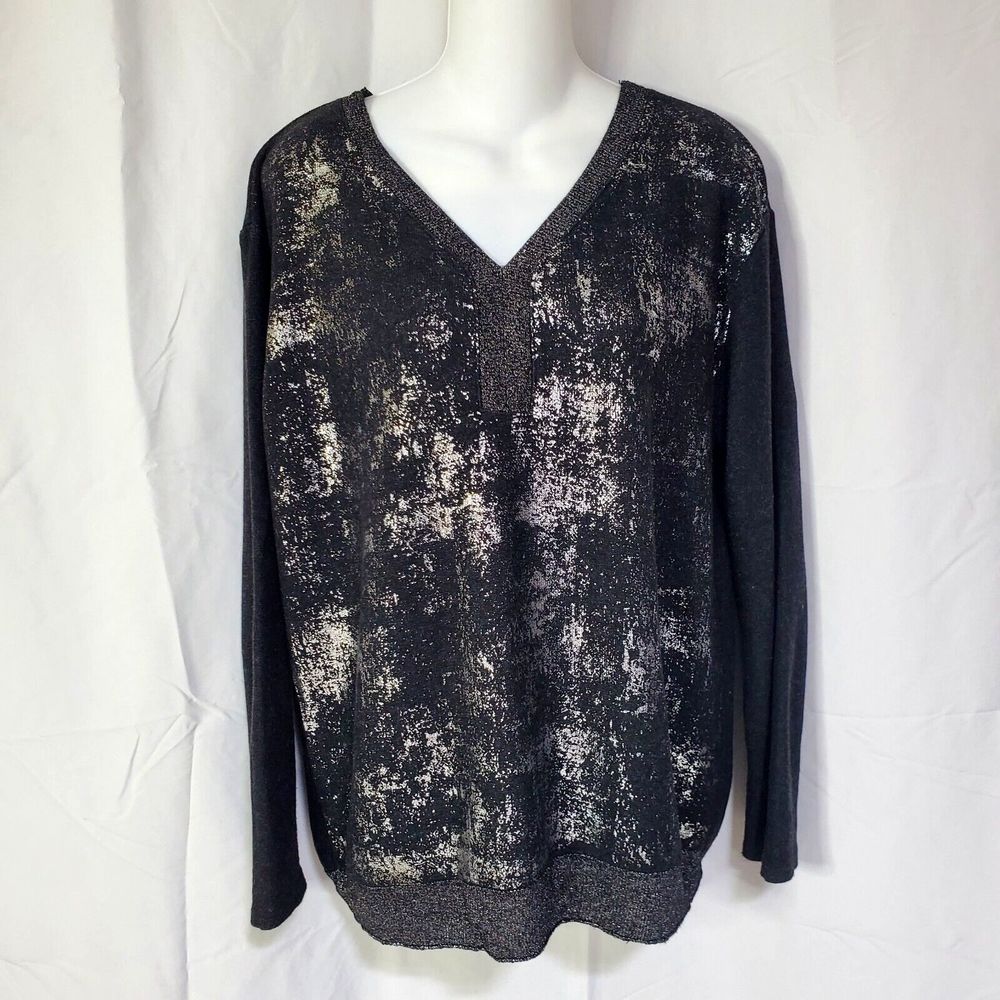 The Porter Collective Women Black/Silver Pullover Sweater Women's sz L
